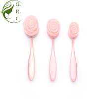 Pink Rose Flower Makeup Facial Washing Brush Synthetic Hair Plastic Handle Face Cleansing Brush