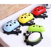 Creative cartoon ladybug double-layer soap case, bathroom with lid dust-proof plastic drain soap case